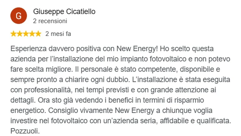 Recensione Google cliente New Energy 11