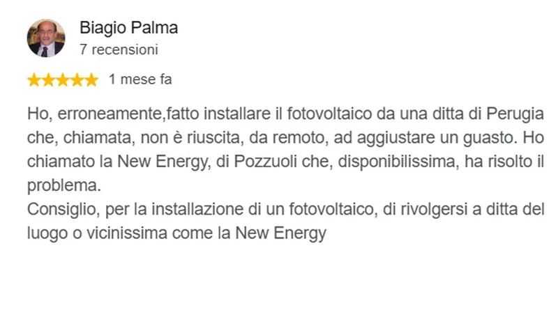 Recensione Google cliente New Energy 12