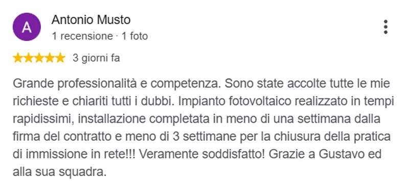 Recensione Google cliente New Energy 1